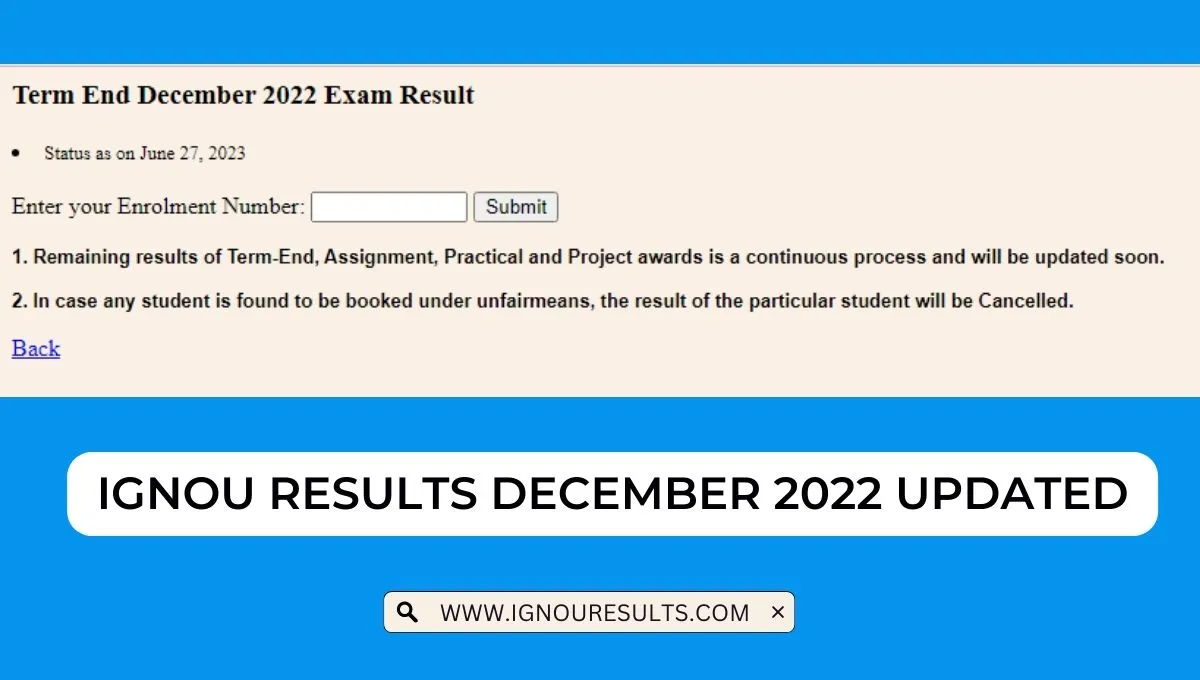 IGNOU Results December 2022