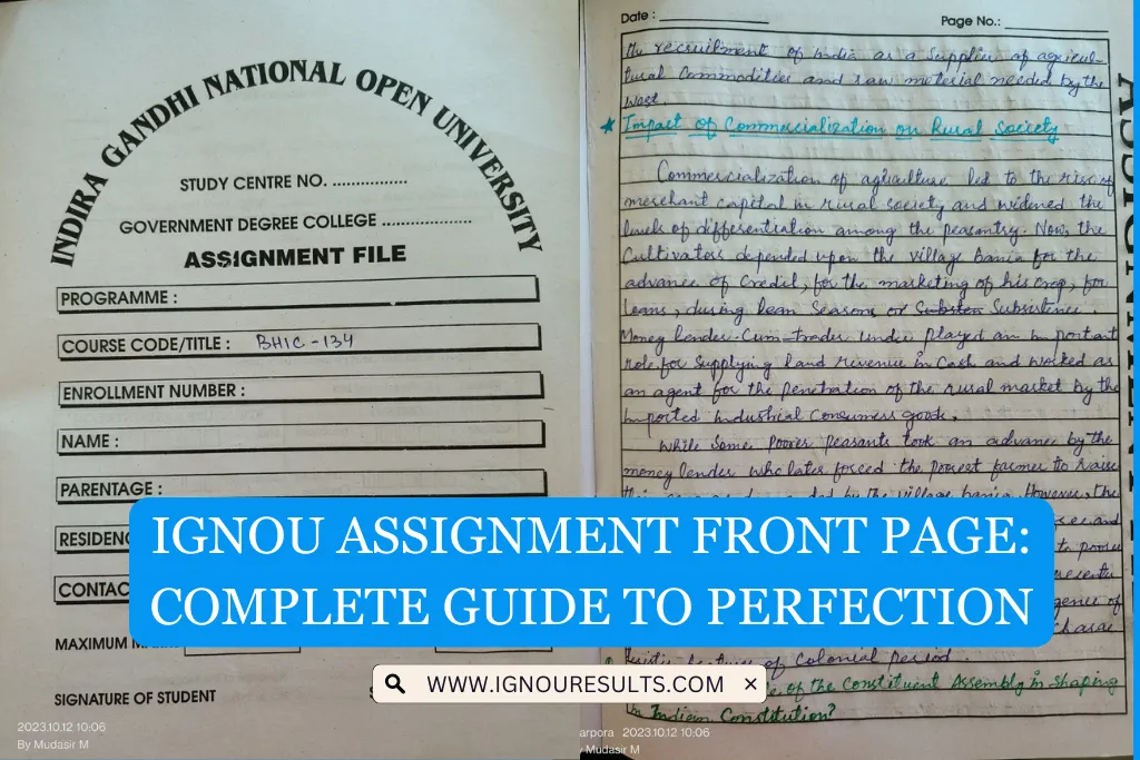 front page ignou assignment pdf